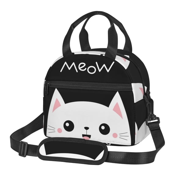 Xecao Cat Meow Print Insulated Lunch Box, Lunch Cags Lunch Bag Featuring An Adjustable Shoulder Strap