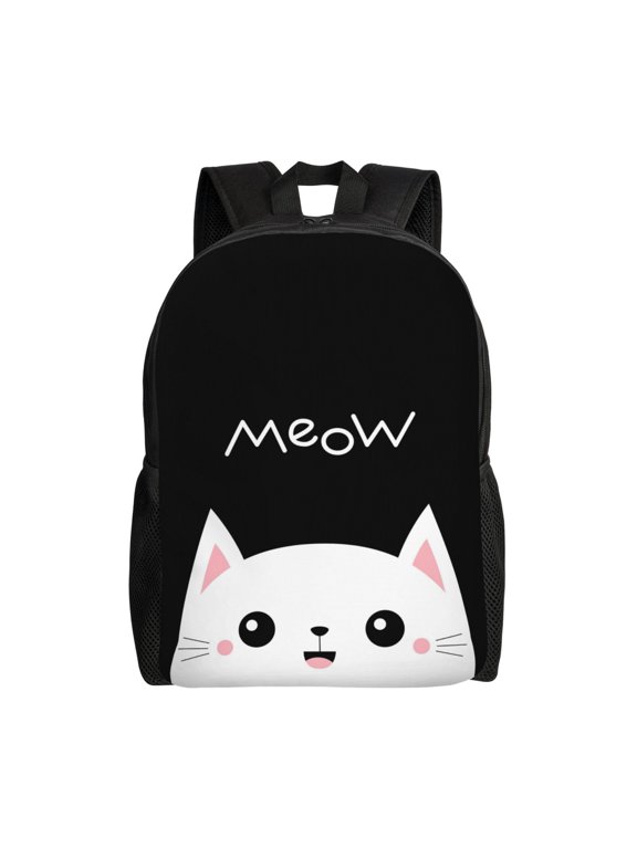 Cat Meow Print School Backpack with Laptop Compartment Small Travel Laptop Backpack for Women Men Waterproof College Backpack Simple School Bag