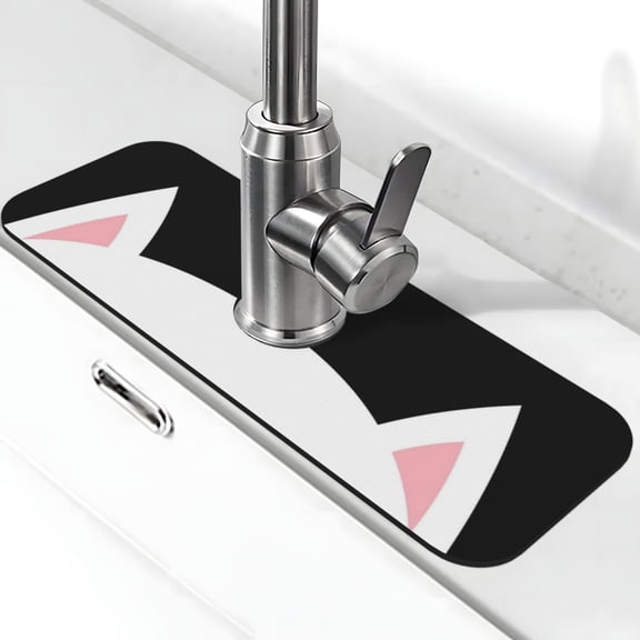 Xecao Cat Meow for Kitchen Sink Splash Guard Faucet Mat , Faucet Guard & Draining mat, (15" X 5.5" )