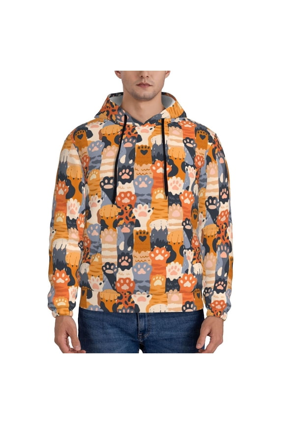 Cat Paws Pattern Men's Adult Pullover Hoodie,Hooded Sweatshirt-Medium