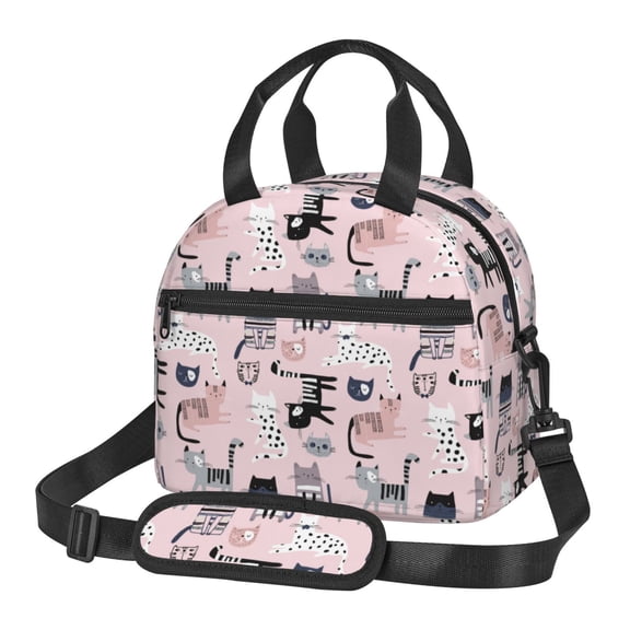 Xecao Cat Print Insulated Lunch Box, Lunch Cags Lunch Bag Featuring An Adjustable Shoulder Strap