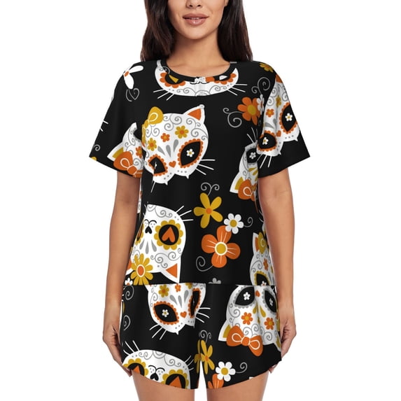 Xecao Cat Skulls and Flowers print Swimsuit for women, Summer-ready, sporty style.Quick-dry fabric. Many sizes & colors.
