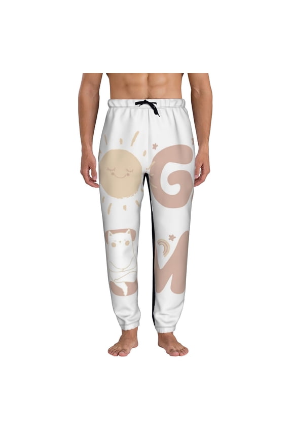 Cat Yoga Time Print Active Tech Joggers for Men, Mens Sweatpants Lounge Pants with Pockets-3X-Large