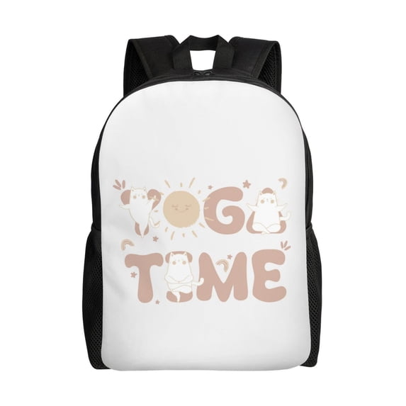 Xecao Cat Yoga Time Print School Backpack with Laptop Compartment Small Travel Laptop Backpack for Women Men Waterproof College Backpack Simple School Bag