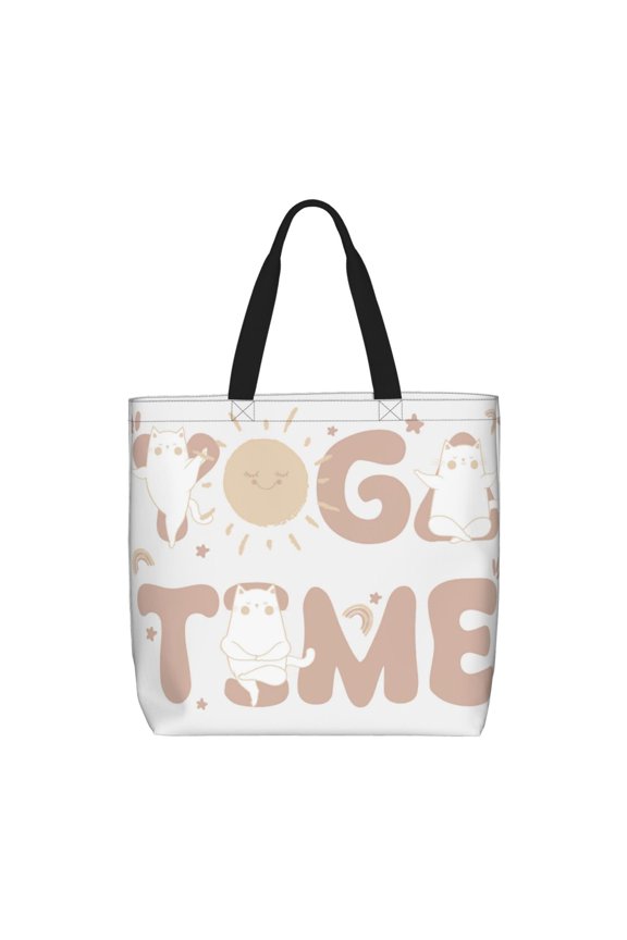 Cat Yoga Time for Tote Bag: spacious with inner pockets, ideal for work, shopping, or travel.
