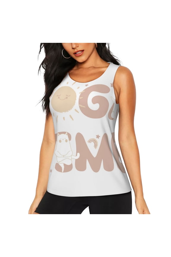 Cat Yoga Time print women's scoop neck, loose-fit workout tank tops for the gym.