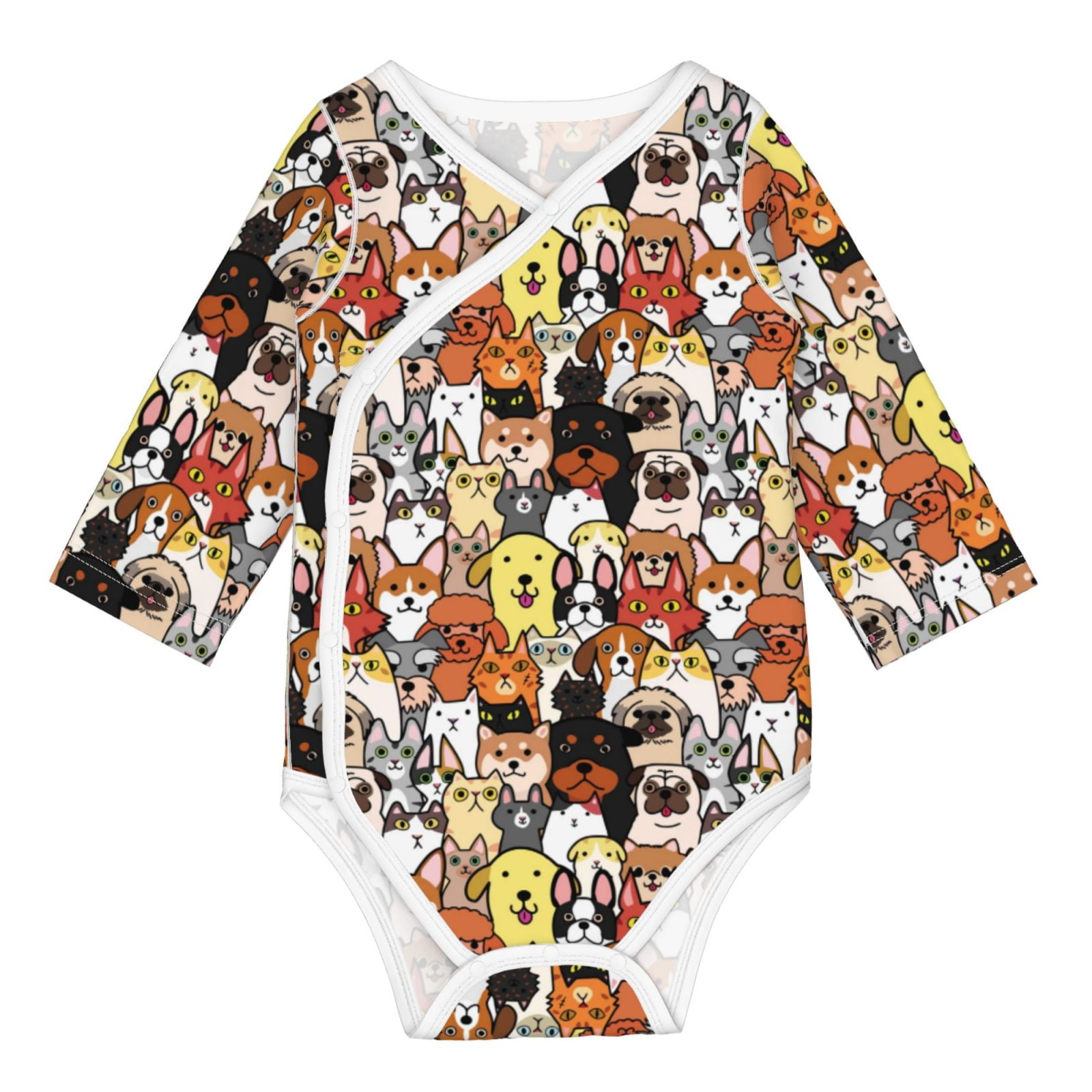 Xecao Cats & Dogs Group Print Baby unisex-baby Cotton Long-sleeve Bodysuits-12 Months