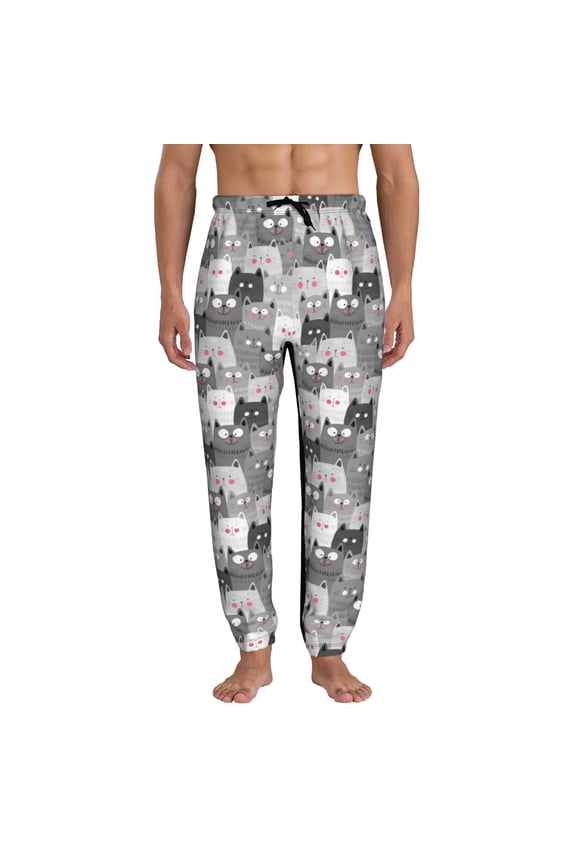 Cats Group Print Active Tech Joggers for Men, Mens Sweatpants Lounge Pants with Pockets-Large