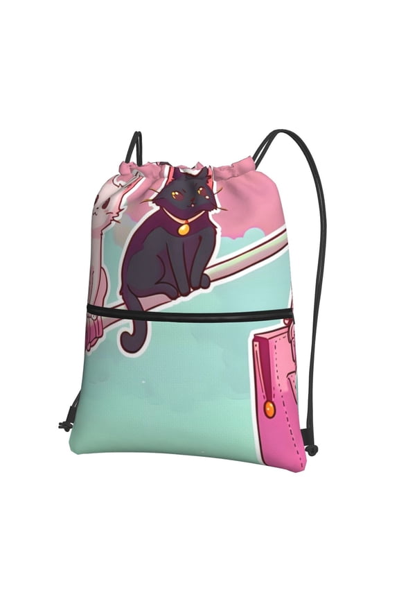 Cats On Broomstick for Drawstring Bags,Pull String Backpack Bags,String Bag Sackpack