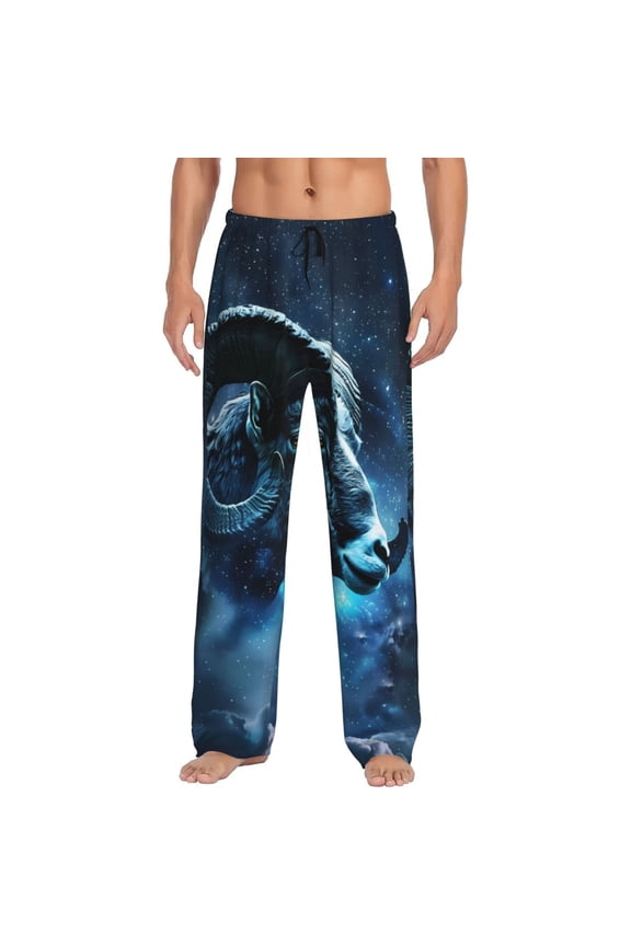 Celestial Ram Night Sky Print Men's Straight Lounge Pajama Pants - The Ultimate in Comfortable Sleepwear-XX-Large