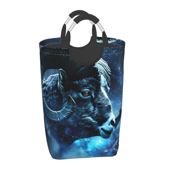Xecao Celestial Ram Night Sky for Laundry Basket,Collapsible Large Laundry Hamper,Wash Bag for Laundry Room, Rolling Laundry Basket with Handles