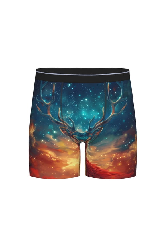 Celestial Stag Cosmic Glow Print Boxer Briefs for Men's Stretch Moisture-Wicking Underwear, Mid-Rise Classics breathable fabric