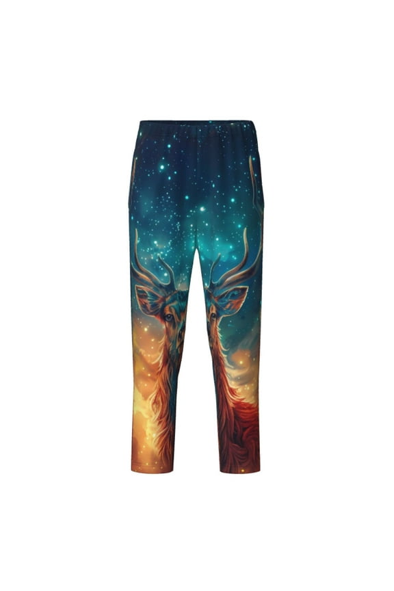 Celestial Stag Cosmic Glow Print Teenagers' Pajama Pants Long Sleep Pants Soft Elastic Waist Pajama Bottoms Elastic waist with 2 Pockets 5-16 Years-Small