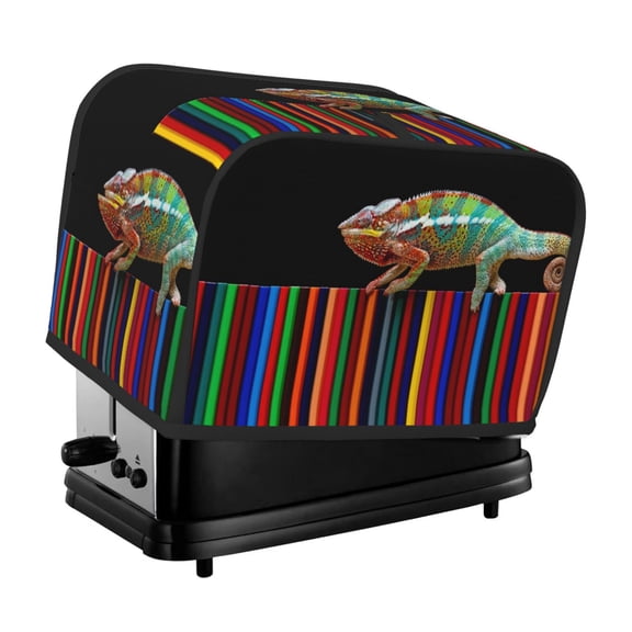 Xecao Chameleon Panther On Colored Pencils Print 2 Slice Toaster Cover with Pockets, Small Appliance Cover, Dust and Fingerprint Protection, Machine Washable