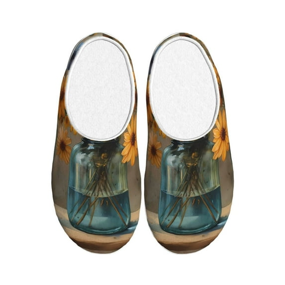 Xecao Charming Daisy Bouquet Art Print Cotton Slippers Fuzzy Warm Cozy Slippers Non Slip House Slippers For Indoor Outdoor Cotton Slippers House Slippers-37/38