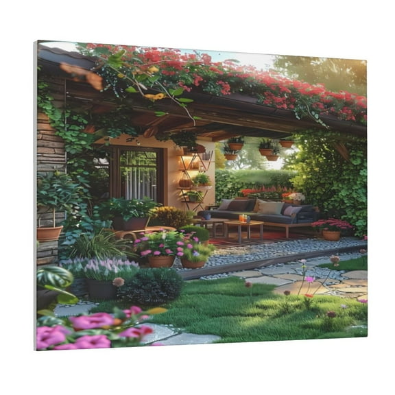 Xecao Charming Garden Patio for Waterproof Framed Canvas Art - Modern Home Decor with Real Wood Frame for Gifting and Interior Design,Horizontal