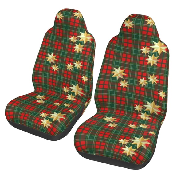 Xecao Checkered With Golden Stars Print Car Seat Cover in That Fits Most Cars, Vans, SUVs, and Trucks.