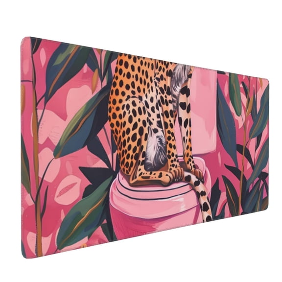 Xecao Cheetah On Toilet Humor Art Print Large Mouse Pad, 16x35.5in Mousepad, Professional Non-Slip Rubber Base Big Mouse Pad, Mouse Pad for Gaming & Office Full Desk Mouse Pad