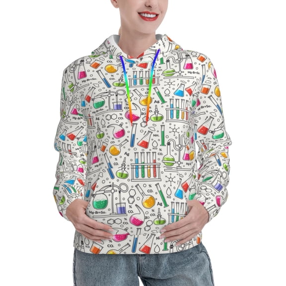 Xecao Chemical Flasks And Test Tubes Pattern Hoodies for Women Sweatshirts Long Sleeve Sweatshirts Pullover Outfits with Pocket-X-Large
