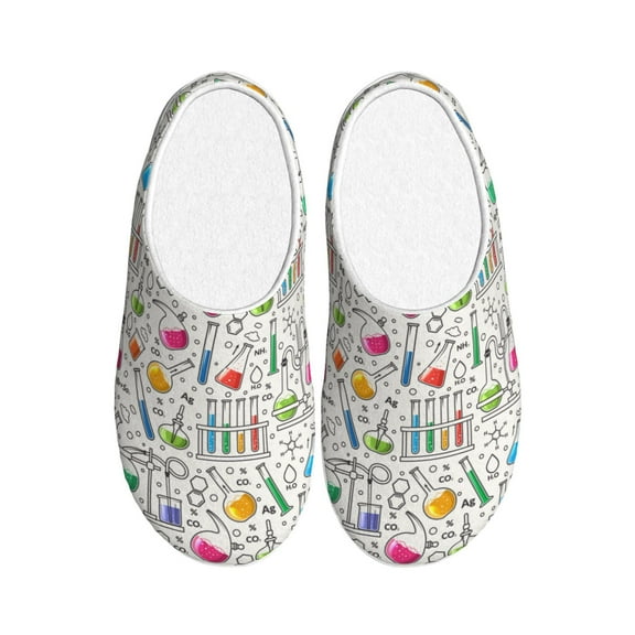 Xecao Chemical Flasks And Test Tubes Print Cotton Slippers Fuzzy Warm Cozy Slippers Non Slip House Slippers For Indoor Outdoor Cotton Slippers House Slippers-8
