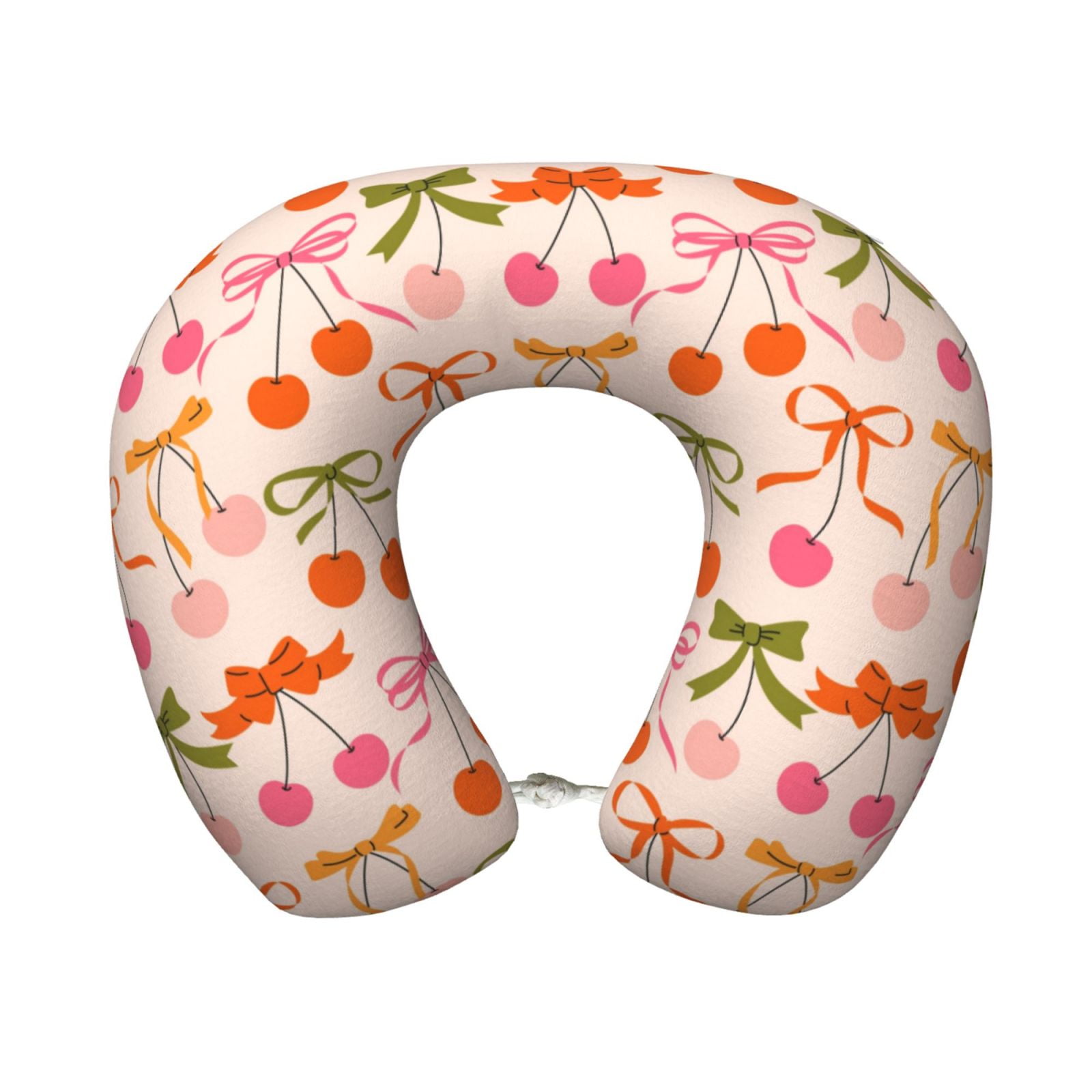Xecao Cherries And Bows Print Memory Foam Cervical Neck Pillow Versatile U-Shaped Pillows for Home,Office,Camping,Travelling,Soft Washable Cover