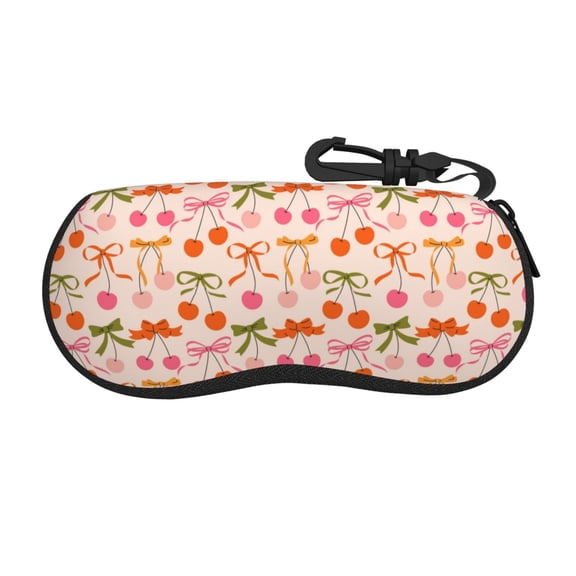 Xecao Cherries And Bows for Eyeglass Case Soft Shell, Portable Sunglass Case, Fashionable Eyeglass Case with Zipper, Lightweight
