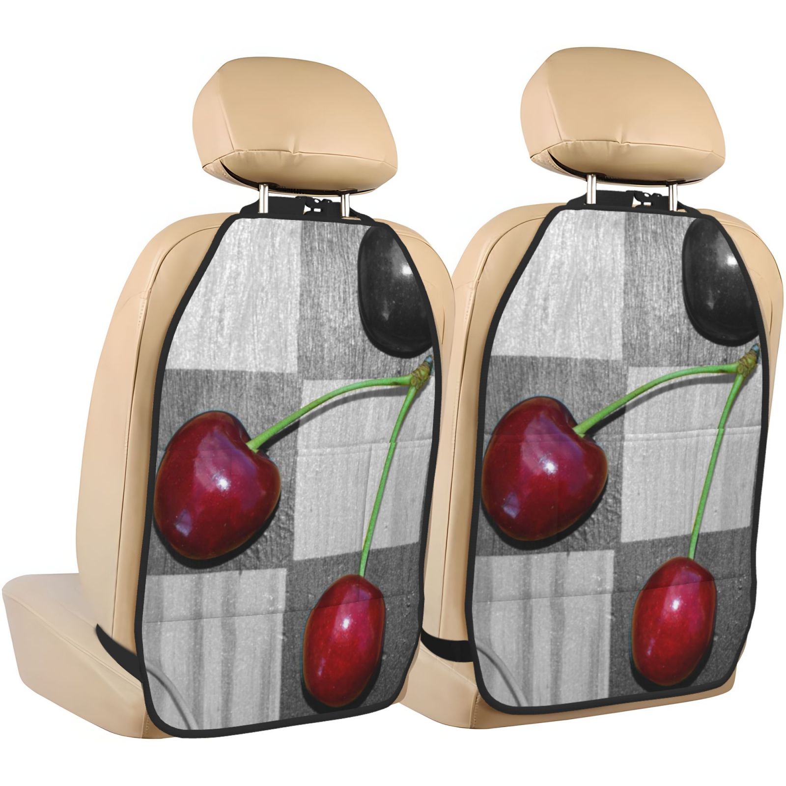 Xecao Cherries laid Pattern Car Seat Back Protector 2 Pack Large Capacity Pocket, Kick Mats Back Seat Protector