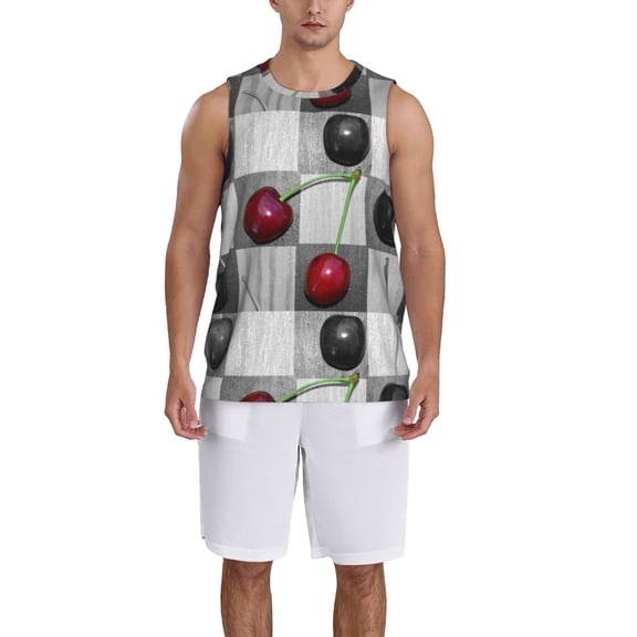 Xecao Cherries laid print basketball shirt for both men and women, a unisex basketball jersey perfect for theme parties-3X-Large
