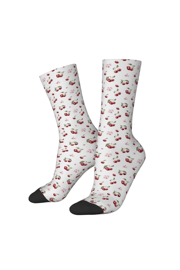 Cherry Berries Pattern Sport Socks for Women and Men Crew Socks Sporty Calf Socks Casual Socks