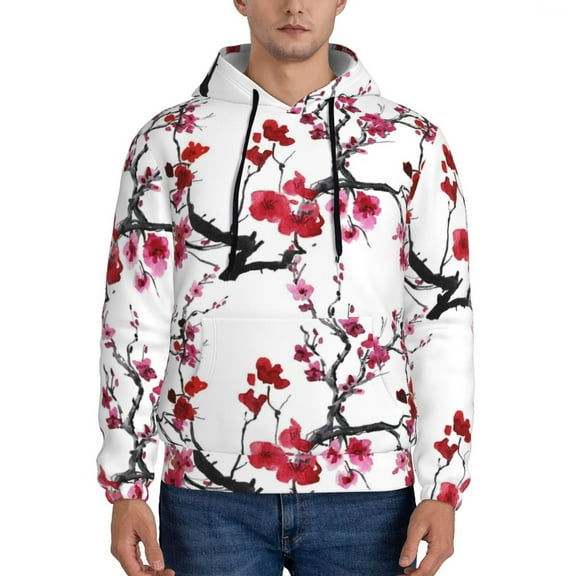 Xecao Cherry Blossoms Pattern Men's Adult Pullover Hoodie,Hooded Sweatshirt-Small