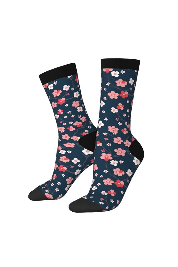 Cherry Blossoms Pattern Sport Socks for Women and Men Crew Socks Sporty Calf Socks Casual Socks