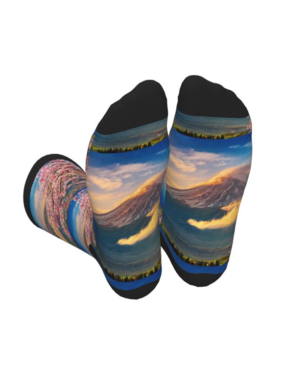Cherry Blossoms Print Crew Socks for Men and Women, Men's Soft Moisture-wicking Sock