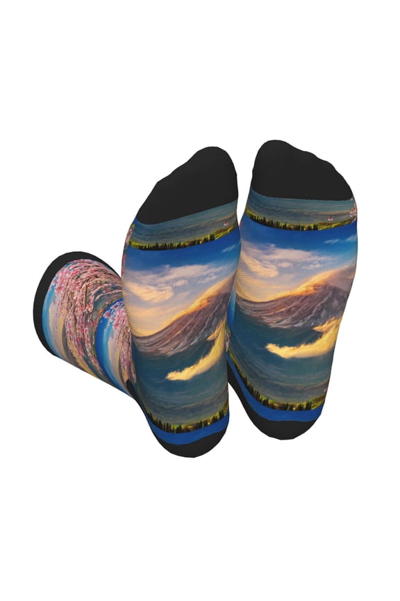 Cherry Blossoms Print Crew Socks for Men and Women, Men's Soft Moisture-wicking Sock