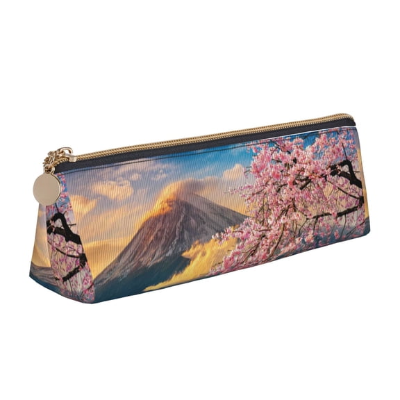 Xecao Cherry Blossoms Print Leather Pencil Case -Stationery Bag Pen Holder for Work & Office