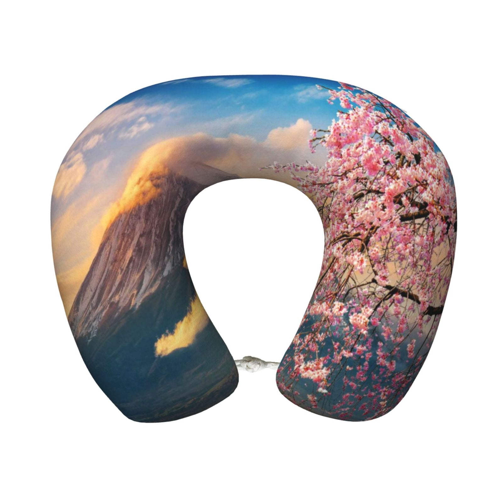 Xecao Cherry Blossoms Print Memory Foam Cervical Neck Pillow Versatile U-Shaped Pillows for Home,Office,Camping,Travelling,Soft Washable Cover