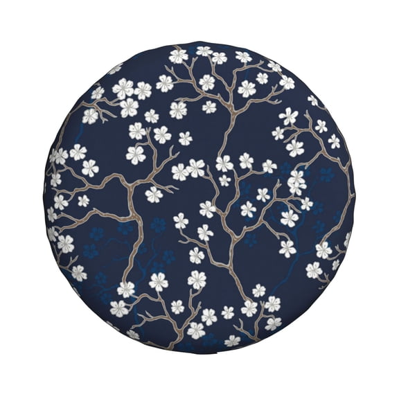 Xecao Cherry Blossoms on Navy Background for Tire Covers: Waterproof, dust-proof, and universally fitting for trailers, SUVs