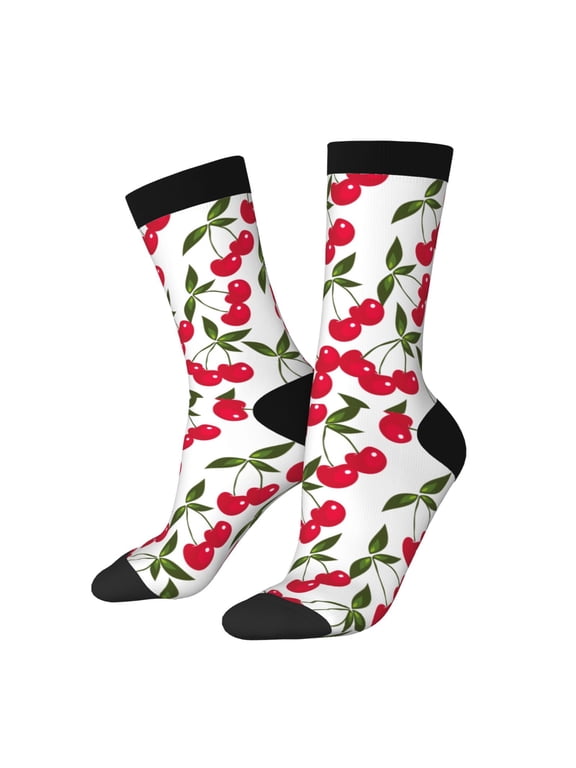 Cherry Pattern Sport Socks for Women and Men Crew Socks Sporty Calf Socks Casual Socks