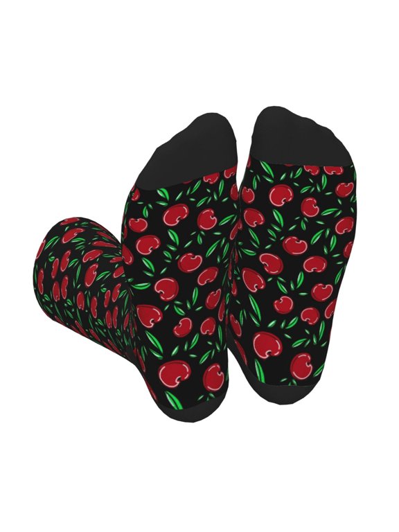 Cherry Print Crew Socks for Men and Women, Men's Soft Moisture-wicking Sock