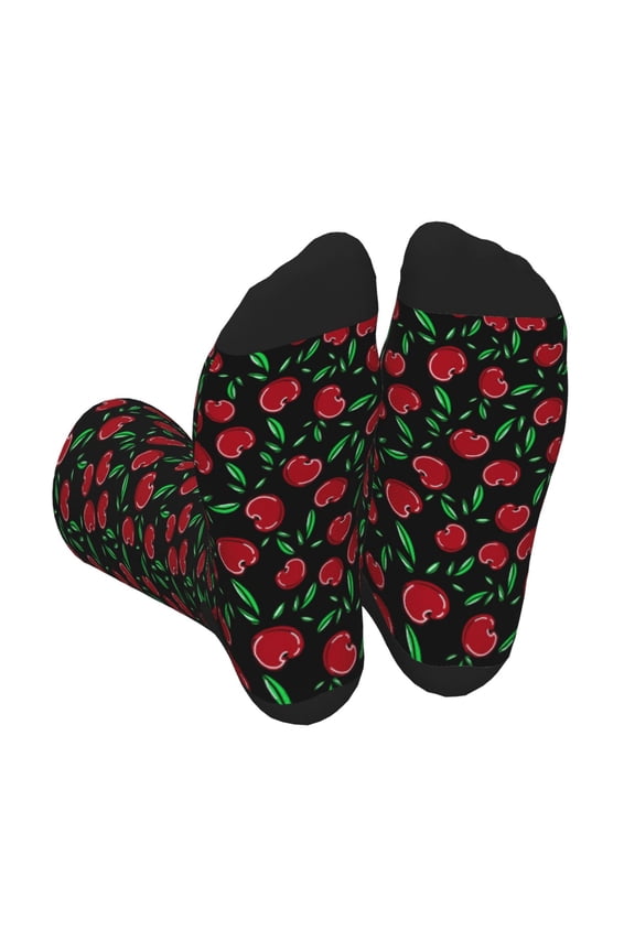 Cherry Print Crew Socks for Men and Women, Men's Soft Moisture-wicking Sock