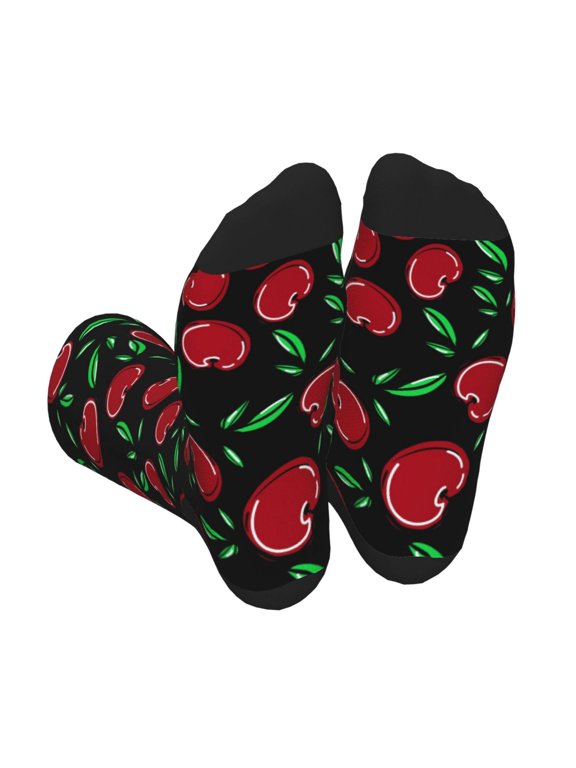 Cherry Print Crew Socks for Men and Women, Men's Soft Moisture-wicking Sock