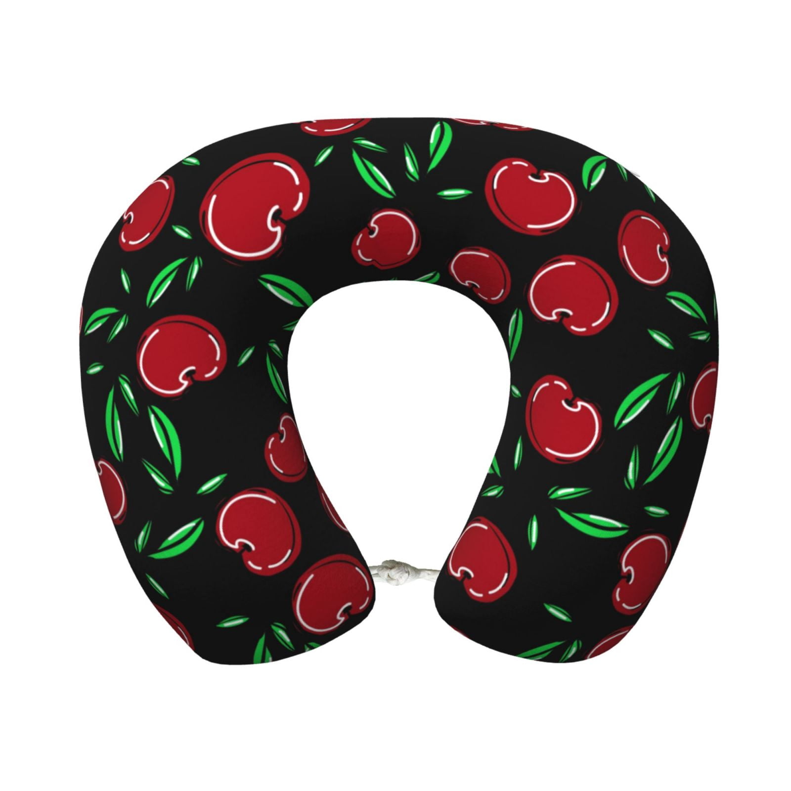 Xecao Cherry Print Memory Foam Cervical Neck Pillow Versatile U-Shaped Pillows for Home,Office,Camping,Travelling,Soft Washable Cover