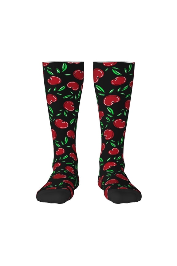 Cherry print thigh-high socks, crafted for both men and women with a stretchy, high-opaque design perfect for daily wear