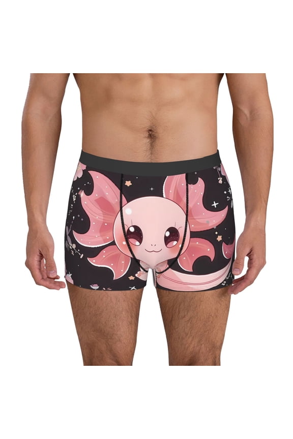 Chibi Axolotl Sakura Fantasy Print Men's Underwear Boxer Briefs,Breathable Choice for Men's Underwear-Large