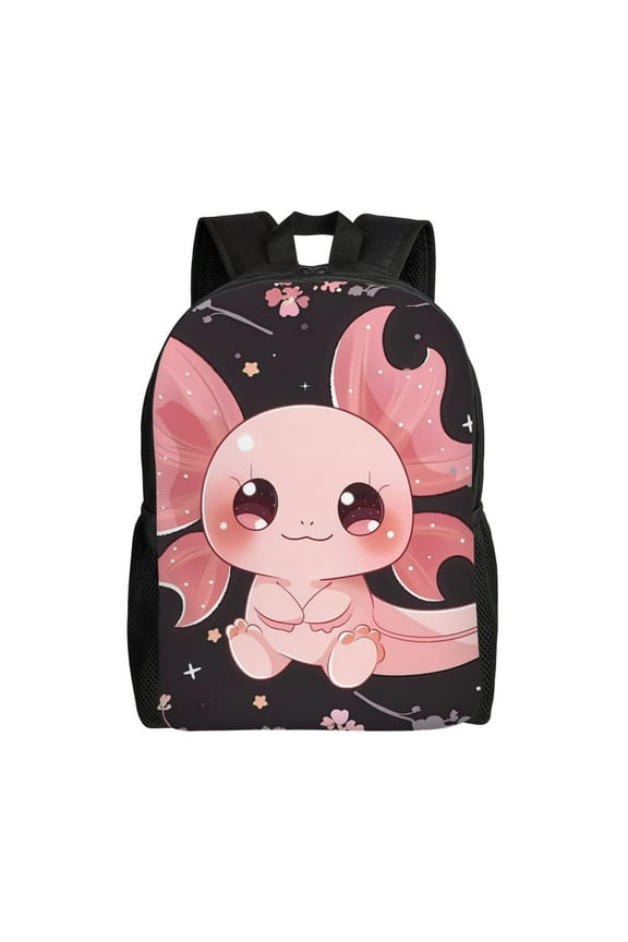 Chibi Axolotl Sakura Fantasy Print School Backpack with Laptop Compartment Small Travel Laptop Backpack for Women Men Waterproof College Backpack Simple School Bag