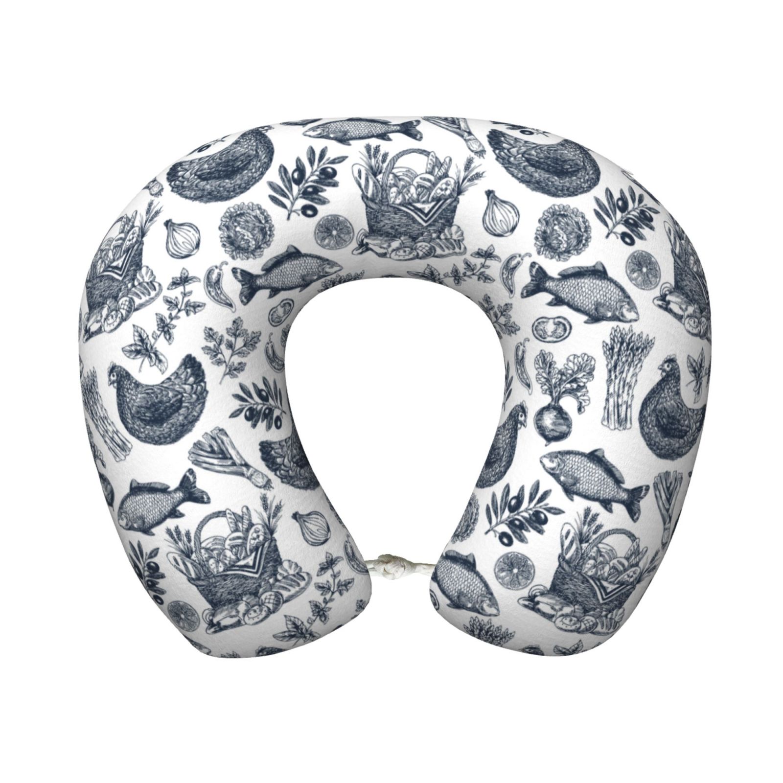 Xecao Chicken And Fish Print Memory Foam Cervical Neck Pillow Versatile U-Shaped Pillows for Home,Office,Camping,Travelling,Soft Washable Cover