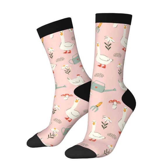 Xecao Chicken And Goose Pattern Sport Socks for Women and Men Crew Socks Sporty Calf Socks Casual Socks