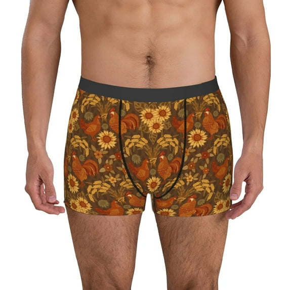 Xecao Chicken And Rooster Print Men's Underwear Boxer Briefs,Breathable Choice for Men's Underwear-Large