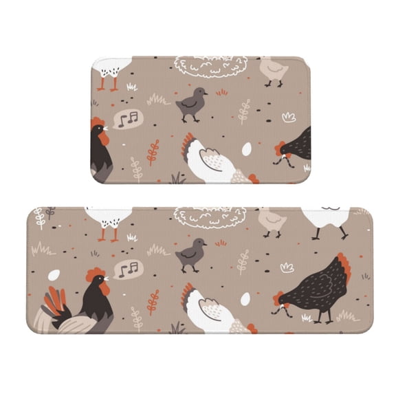 Xecao Chicken Patten Kitchen Rugs and Mats Sets,2 Pieces Non-Slip Washable Rugs, Kitchen Mat for Floor,Suit for Kitchen Decor and Accessories