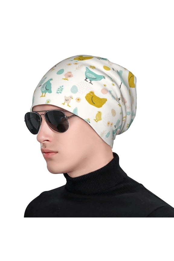 Chicken Print Beanie Knitted Hat for Men Women, Winter Fashion Knit Cuffed Caps Unisex