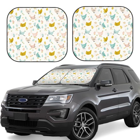 Xecao Chicken for Foldable Car Sun Shades (2-Pack) offer sun protection with an easy-fold design for convenient windshield shading.